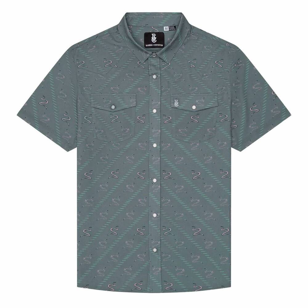 NEW RAISED BY COYOTES men's sidewinder pearl snap shirt in green